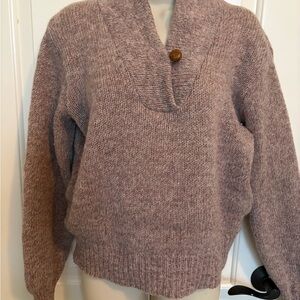 Cambridge Dry Goods Wool V-Neck Sweater in Heathered Brown